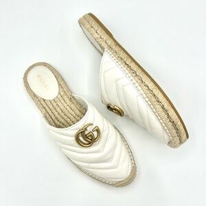 Gucci Pilar Espadrilles GG Sandals Monogram Matelasse Slides Chevron 38
